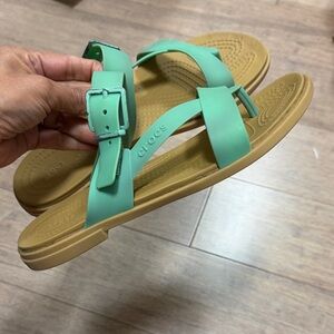 Crocs Aqua and Tan Sandals